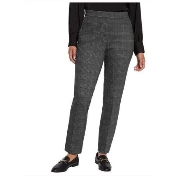 NEW Banana Republic Women's 2 Ponte Plaid Pants Gray Black Slim Fit - Picture 1 of 9
